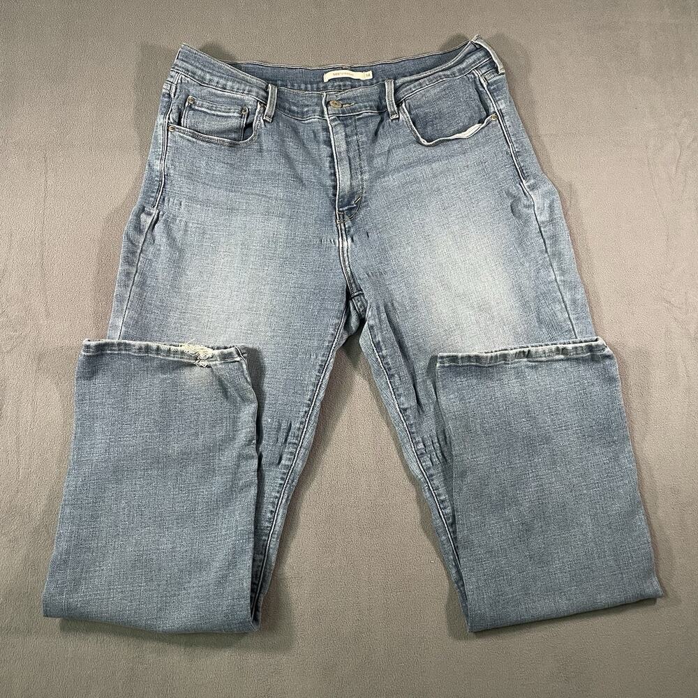 Levis 505 Jeans Womens Sz 14 Blue Straight Denim High Rise Stretch Medium Wash